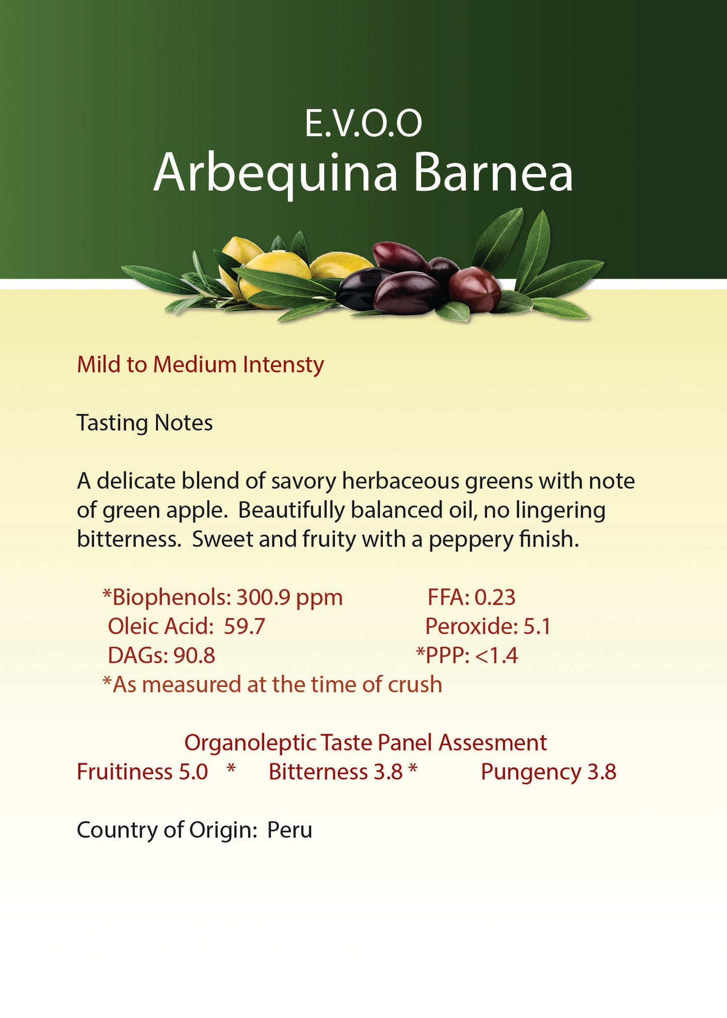 Arbequina Barnea Ultra Premium Extra Virgin Olive Oil