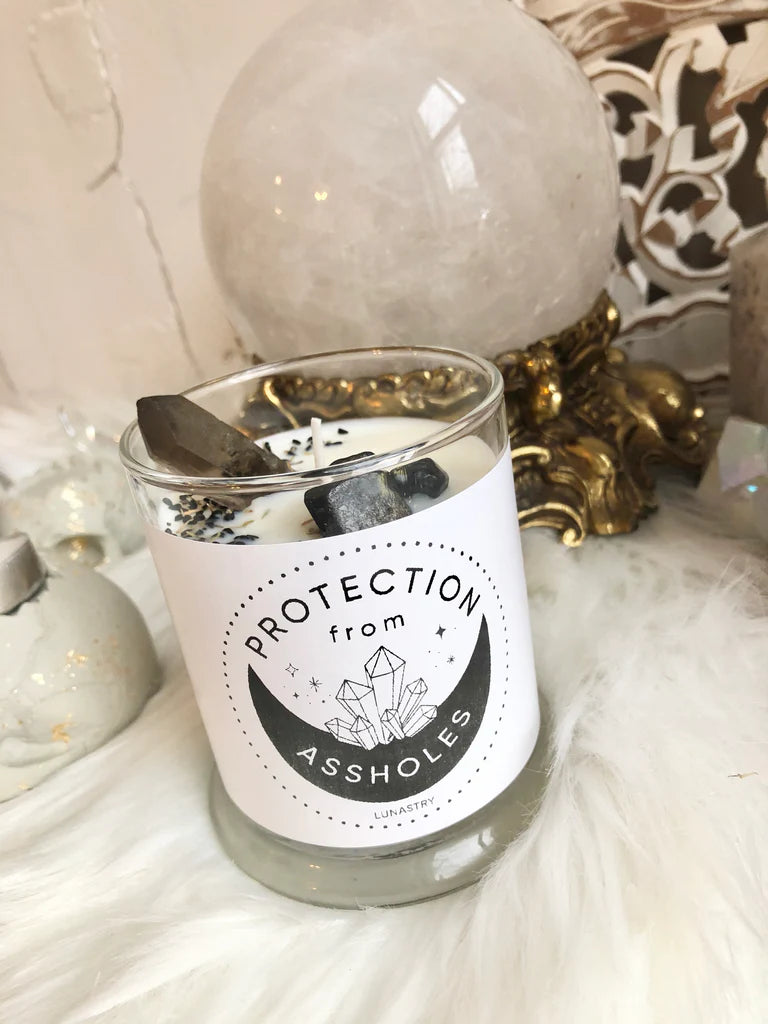 Lunastry Protection From Assholes Crystal Candle