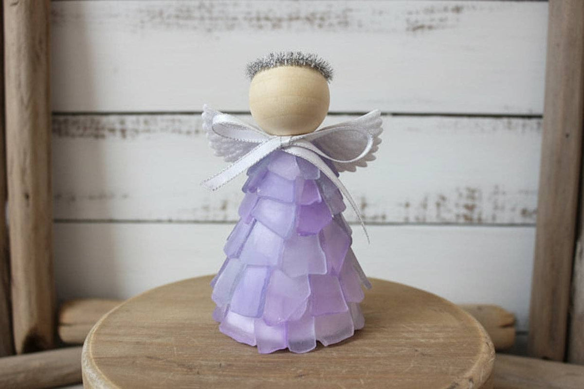 6 Inch Seaglass Christmas Angels with Fairy Lights