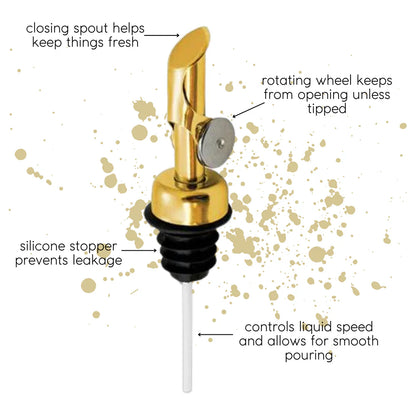 Self Closing Pour Spouts comes in 3 colors, gold, red, and silver