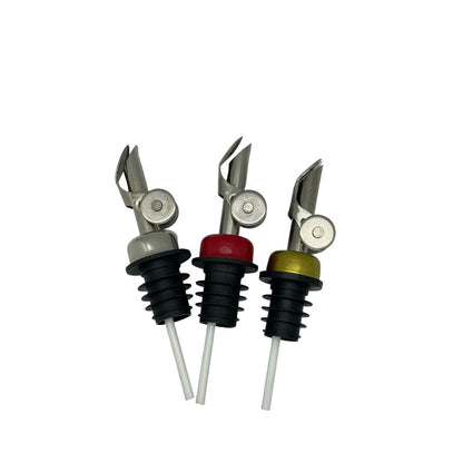 Self Closing Pour Spouts comes in 3 colors, gold, red, and silver