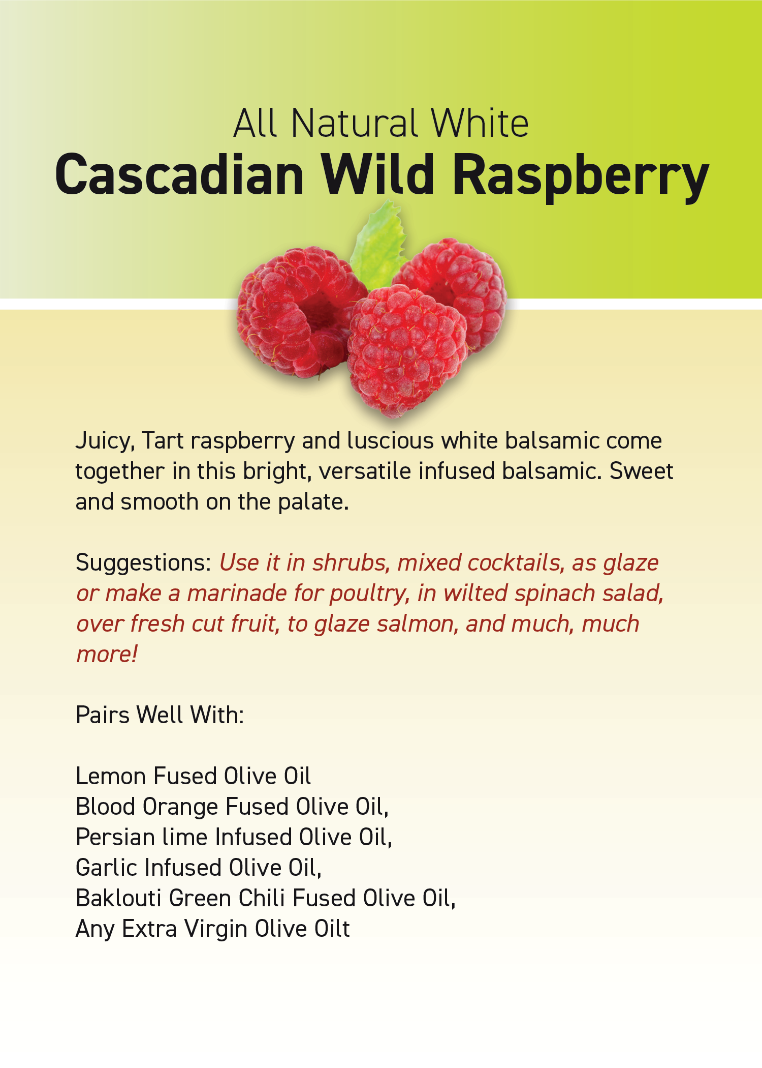 Cascadian Wild Raspberry White Balsamic – Golden Isles Olive Oil