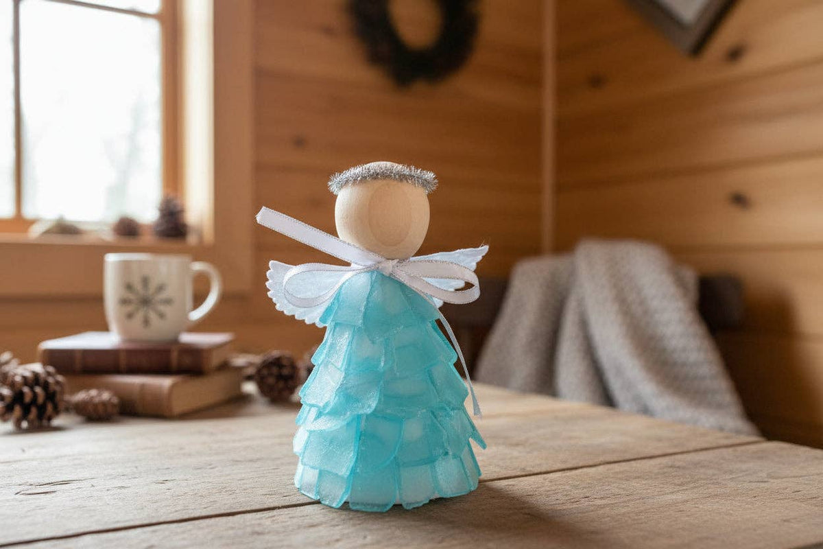 6 Inch Seaglass Christmas Angels with Fairy Lights
