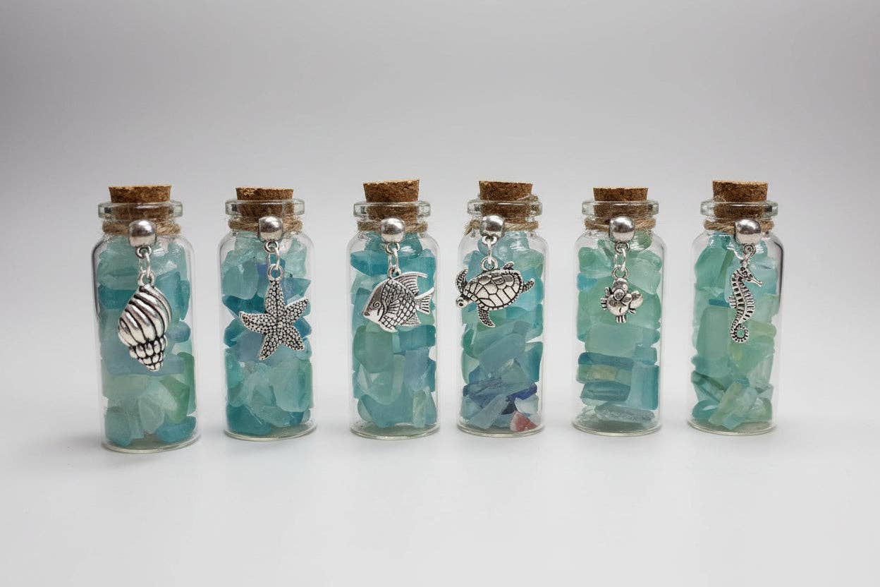 Seaglass Charm Bottles - Stainless Steal Charms