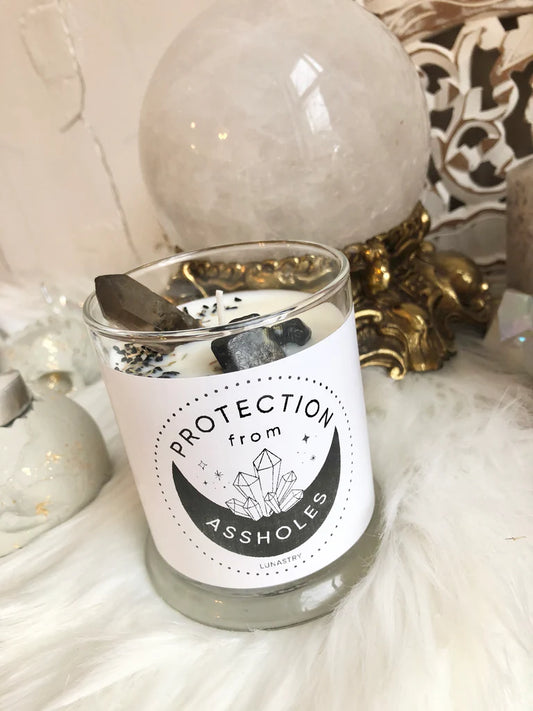 Lunastry Protection From Assholes Crystal Candle