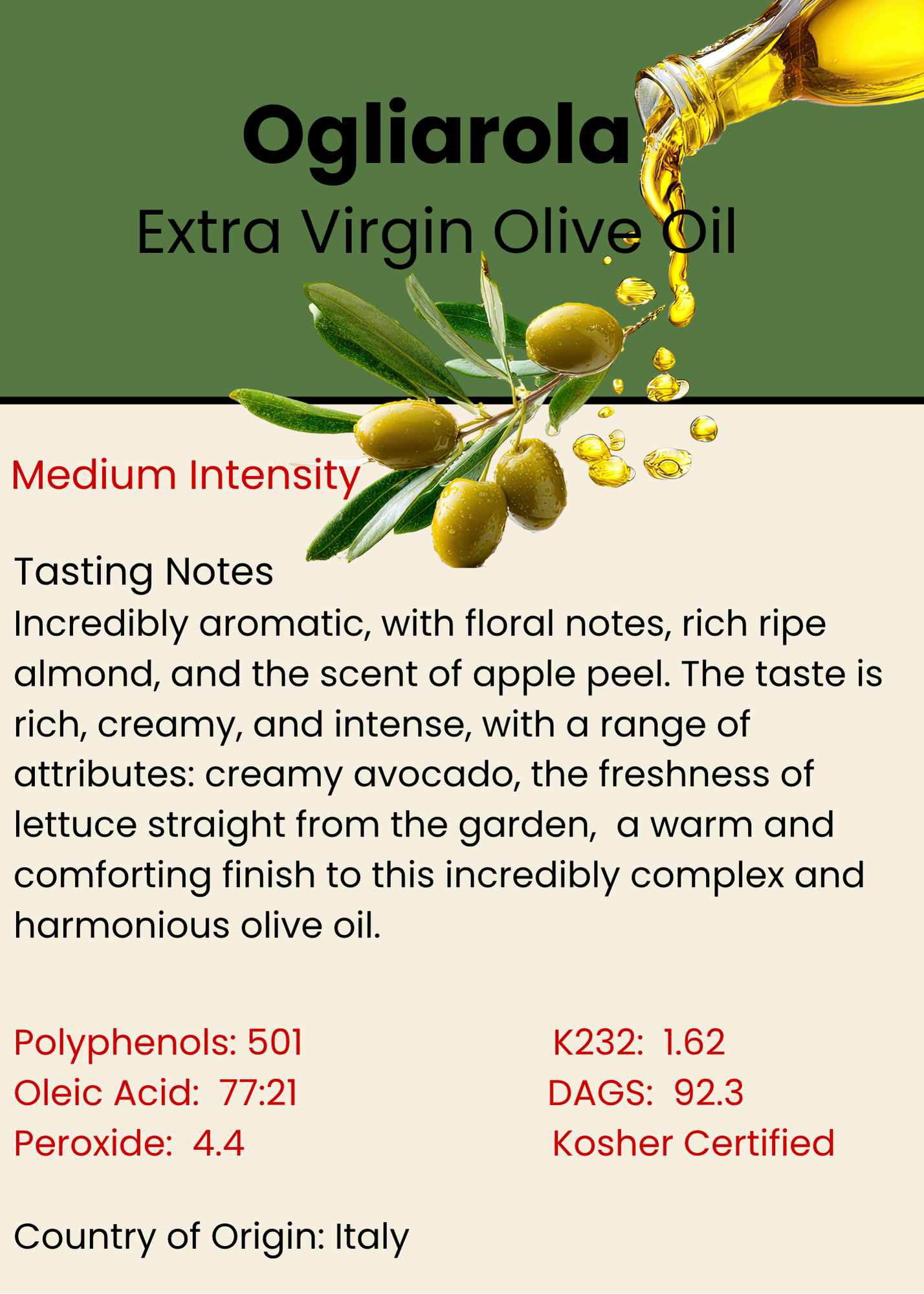 Ogliarola Superior Fresh Pressed Extra Virgin Olive Oil